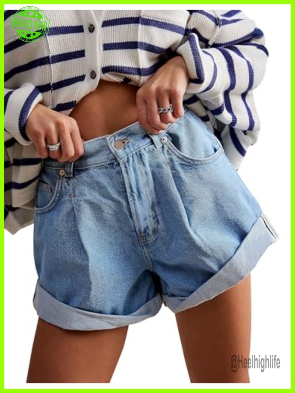Women's Stretchy Denim Shorts with Pockets High Waist